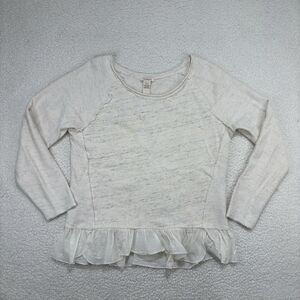 Sundance Cream Oatmeal Sweater Peplum Ruffle Sweatshirt Size L Heathered Layered